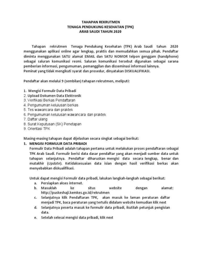 Rekrutmen Tenaga Pendukung Kesehatan TPK | PDF
