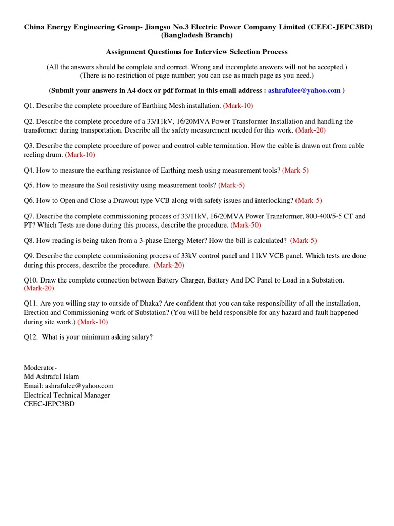 CEEC - Assignment Questions For Interview Selection Process | PDF