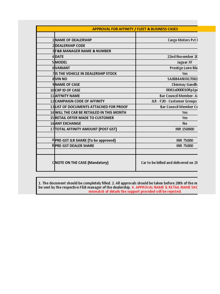 F&B Approval Format | PDF | Car | Automotive Technologies