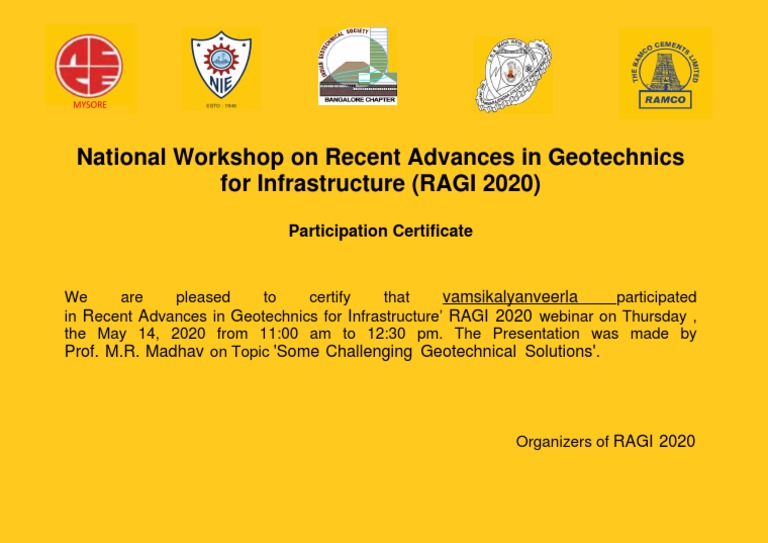 National Workshop On Recent Advances in Geotechnics For Infrastructure ...
