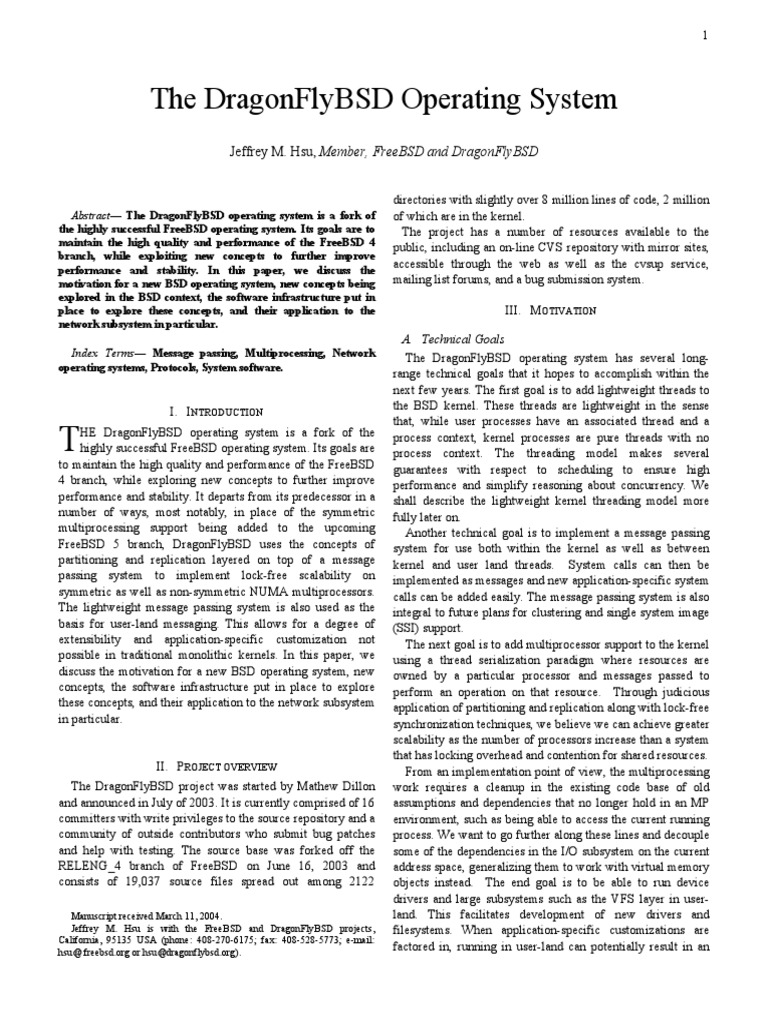 DragonFlyBSD: A New BSD OS Overview | PDF | Thread (Computing) | Kernel ...
