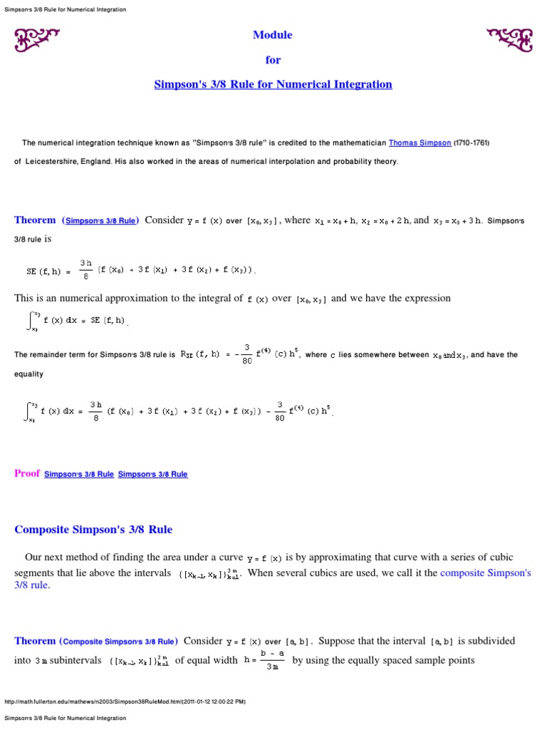 Simpson's 3 - 8 Rule For Numerical Integration | PDF | Integral ...