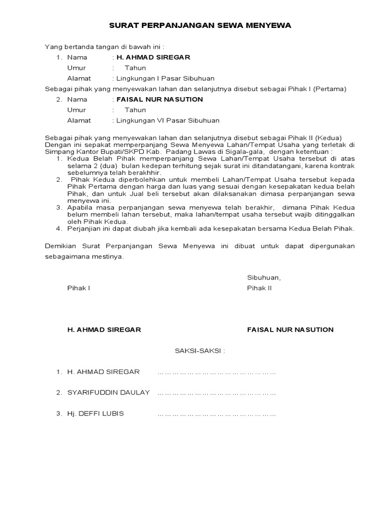 Surat Perpanjangan Sewa Menyewa Sy PDF