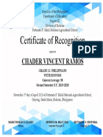Certificate of Recognition: Chader Vincent Ramos