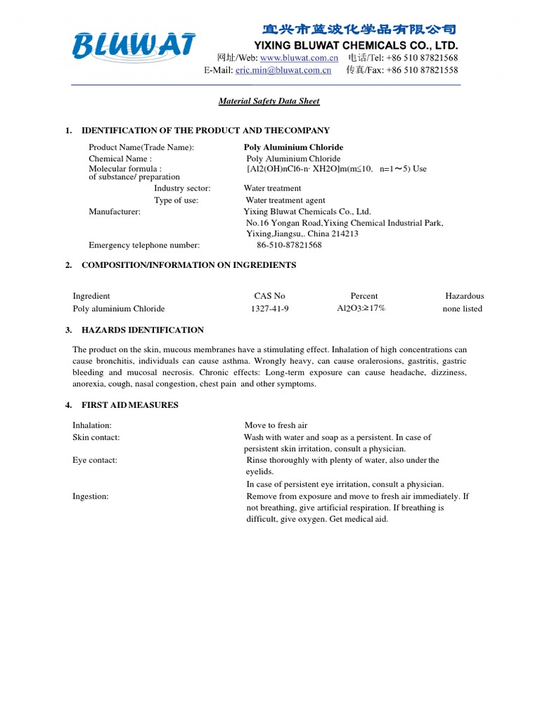 Poly Aluminium Chloride PDF PDF Toxicity Solubility