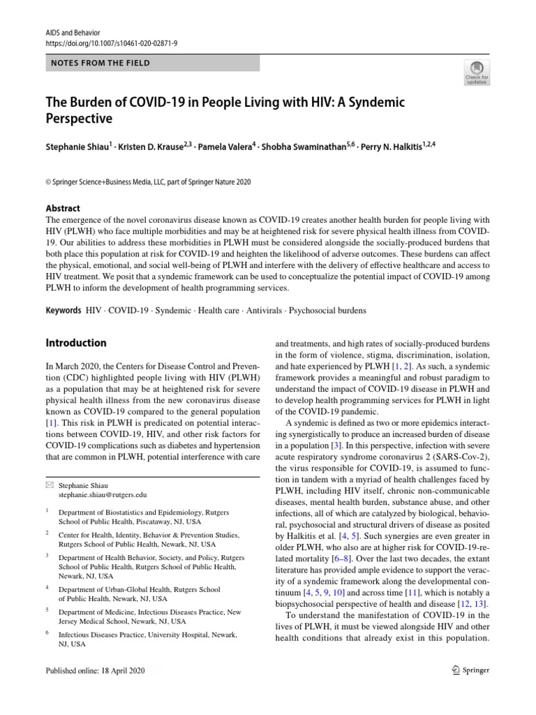 The Burden of COVID 19 in People Living With HIV: A Syndemic ...