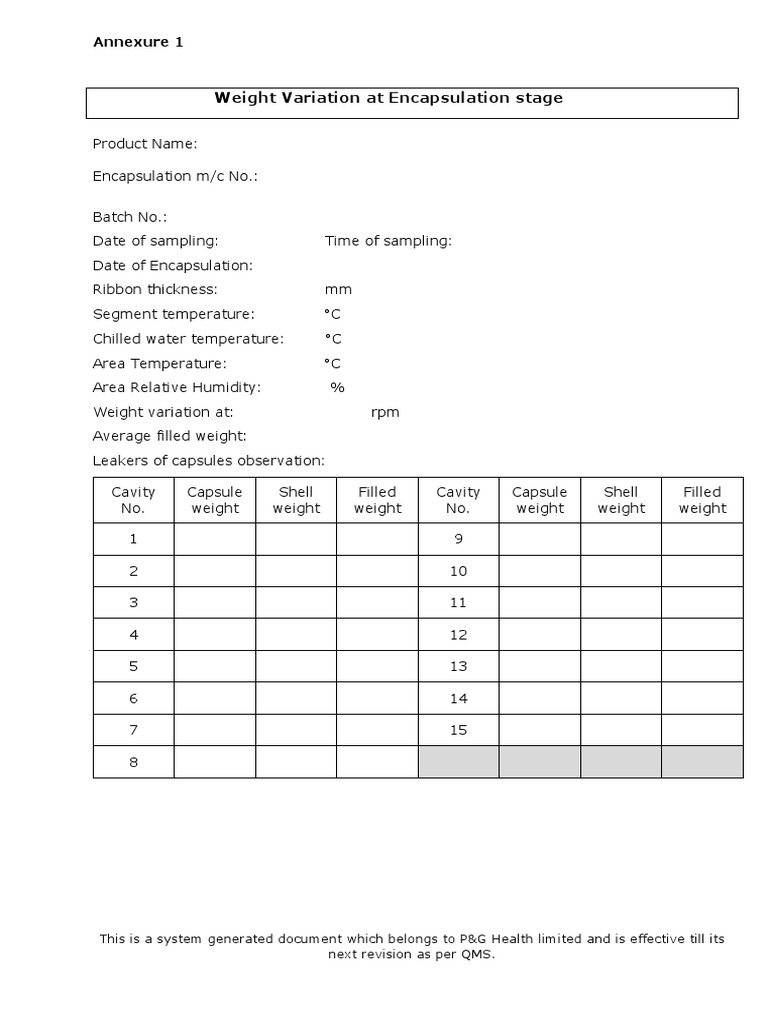 Weight Variation in Encapsulation Process | PDF