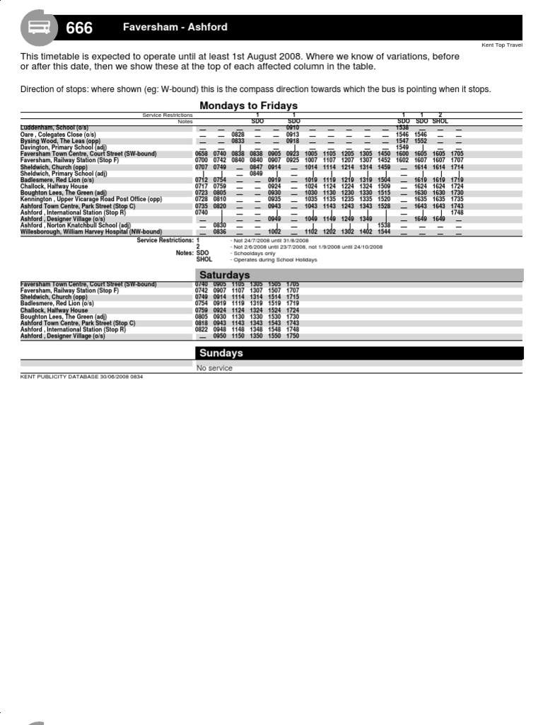 Ashford-Faversham Bus Timetable | PDF | Public Transport | Transport