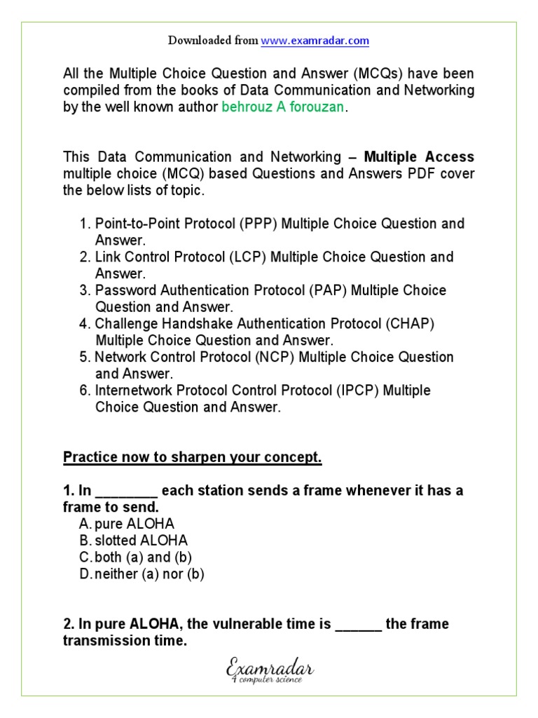 CH 12 Multiple Access Multiple Choice Questions and Answers MCQ PDF