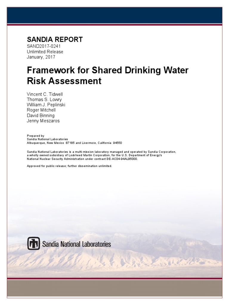 Framework For Shared Drinking Water Risk Assessment: Sandia Report ...