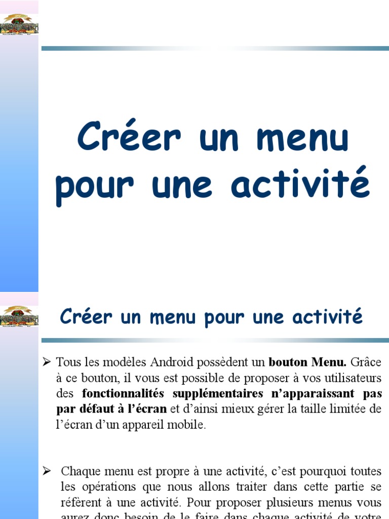 Créer et gérer des menus Android | PDF | Menu (Informatique) | Android ...
