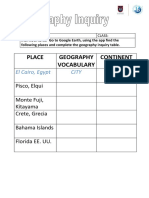 Google Earth geography inquiry table