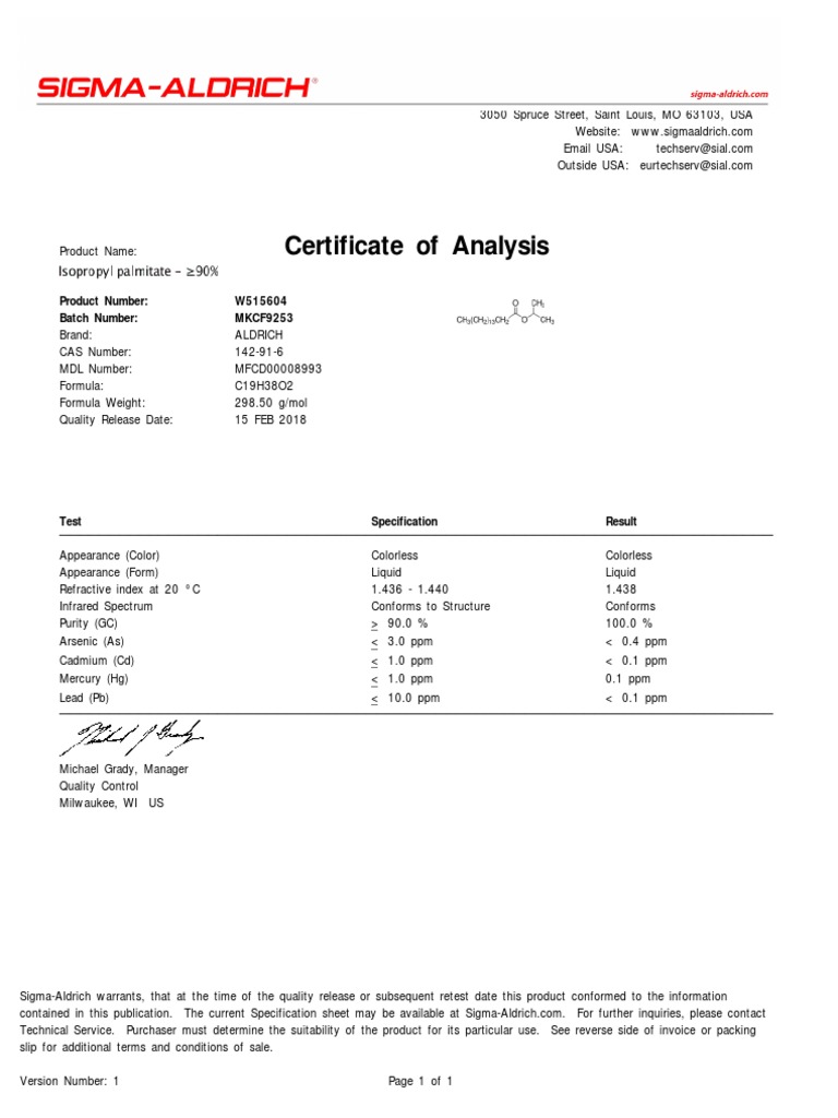 BR005 0.2 Palmitato de Isopropilo PDF Physical Sciences Chemistry