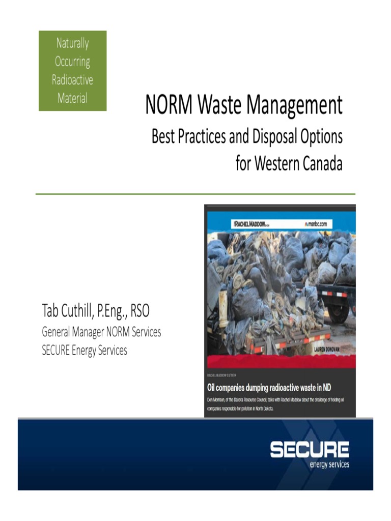 NORM Waste Management Best Practices and Disposal Options For Western