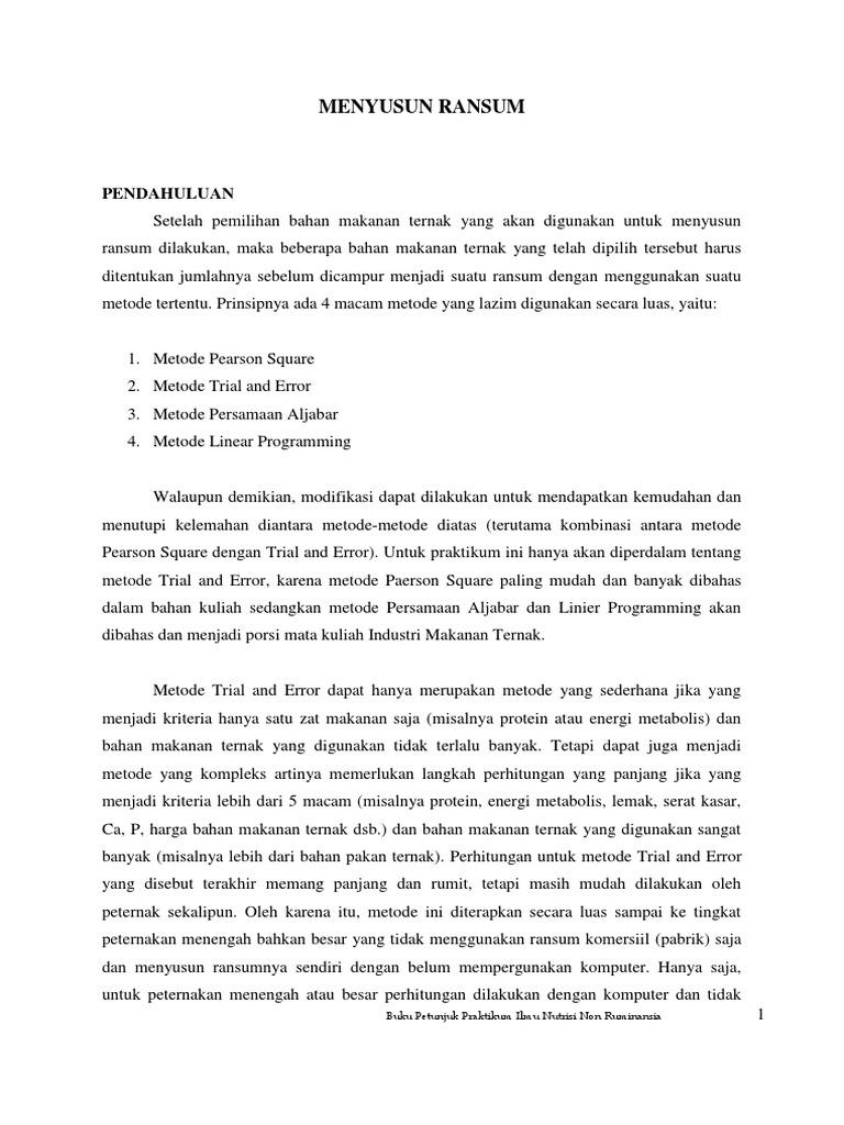 Metode Penyusunan Ransum Ternak | PDF