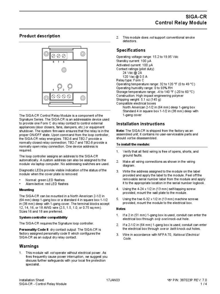 SIGA-CR Control Relay Module Guide | PDF