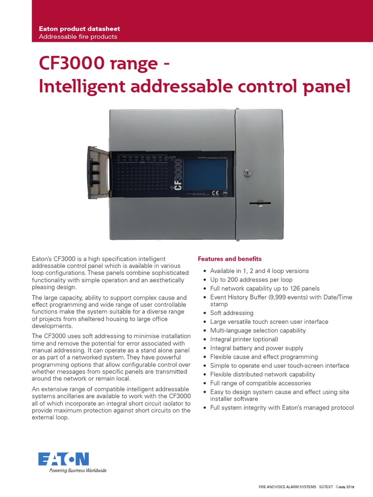 Eaton Fire Addressable Control Panel cf3000 Datasheet 0719 PDF | PDF ...