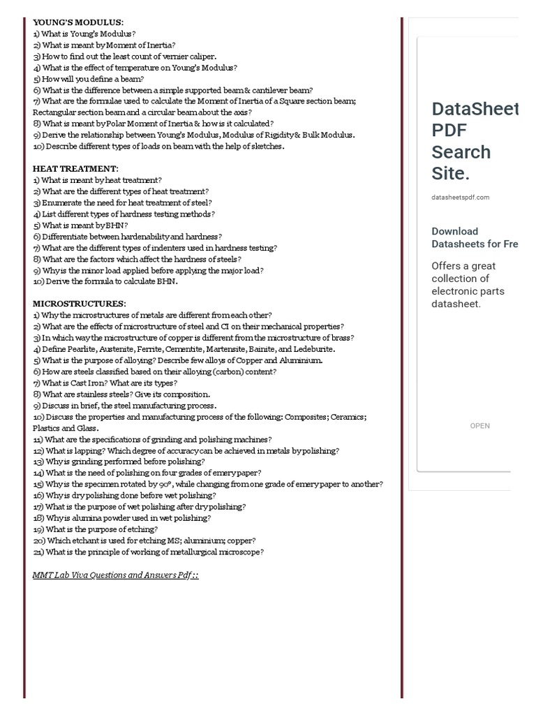 Young's Modulus and Heat Treatment FAQs | PDF | Strength Of Materials ...