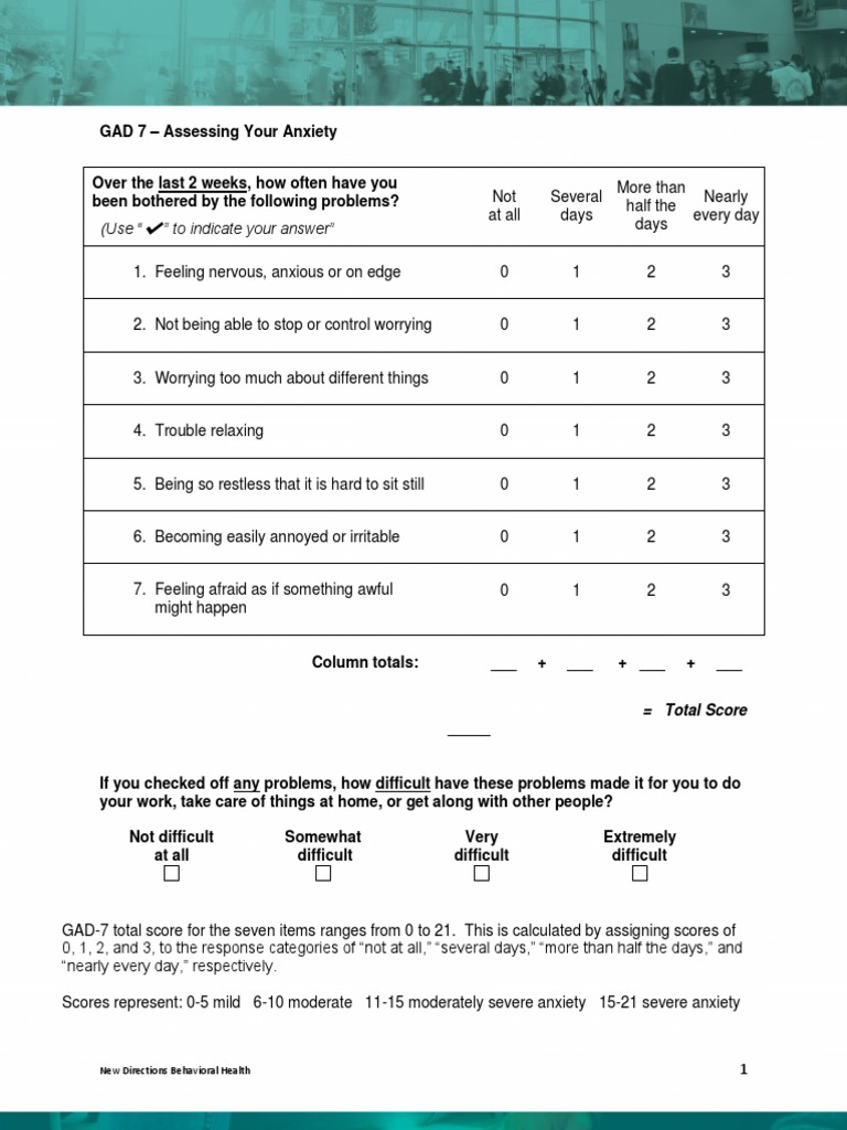 GAD-7 Anxiety Assessment Guide | PDF | Anxiety | Breathing