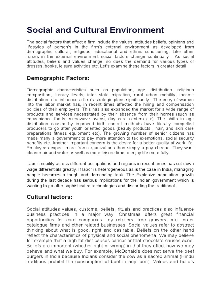 Social and Cultural Factors in Business | PDF | Labour Economics ...