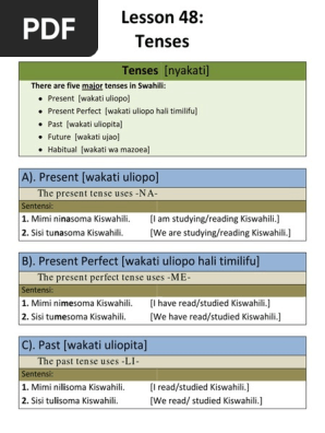 Verbs Tense Pdf Swahili Language Grammatical Tense