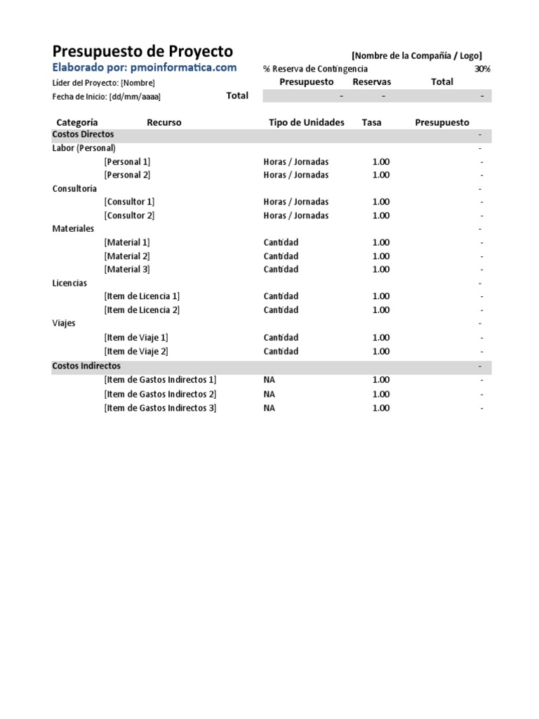 Presupuesto Detallado de Proyecto | PDF | Presupuesto | Microsoft Excel