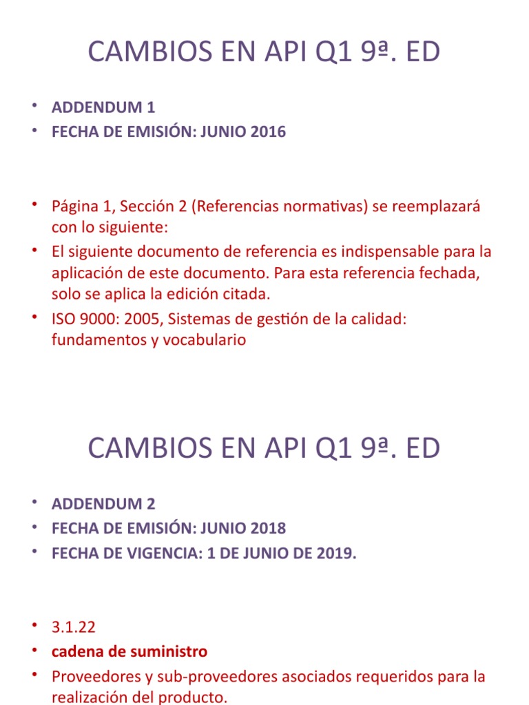 Cambios en API Q1 9ª Edición 2016 | PDF | Calidad (comercial) | Informática