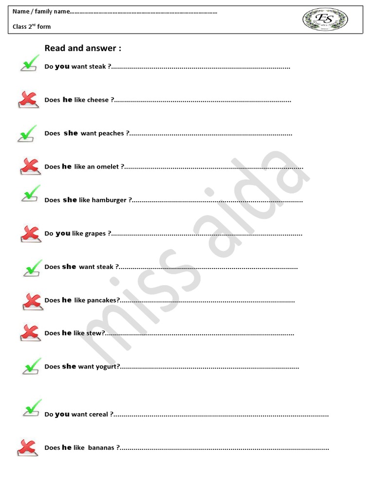 Food Preferences Questionnaire for Second Form Class | PDF