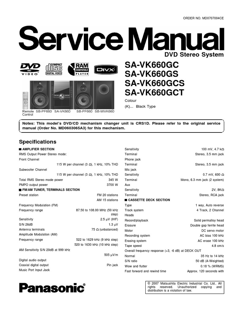 Panasonic SA-VK660 | PDF | Electrostatic Discharge | Printed