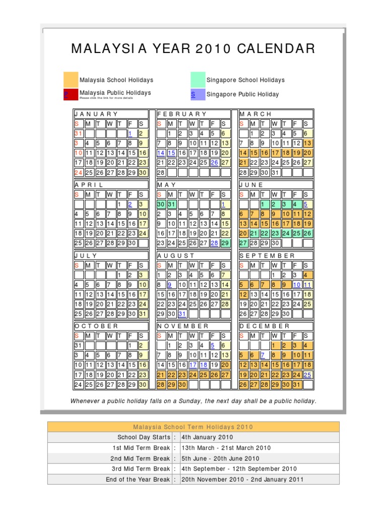 Malaysia 2010 Calendar | PDF