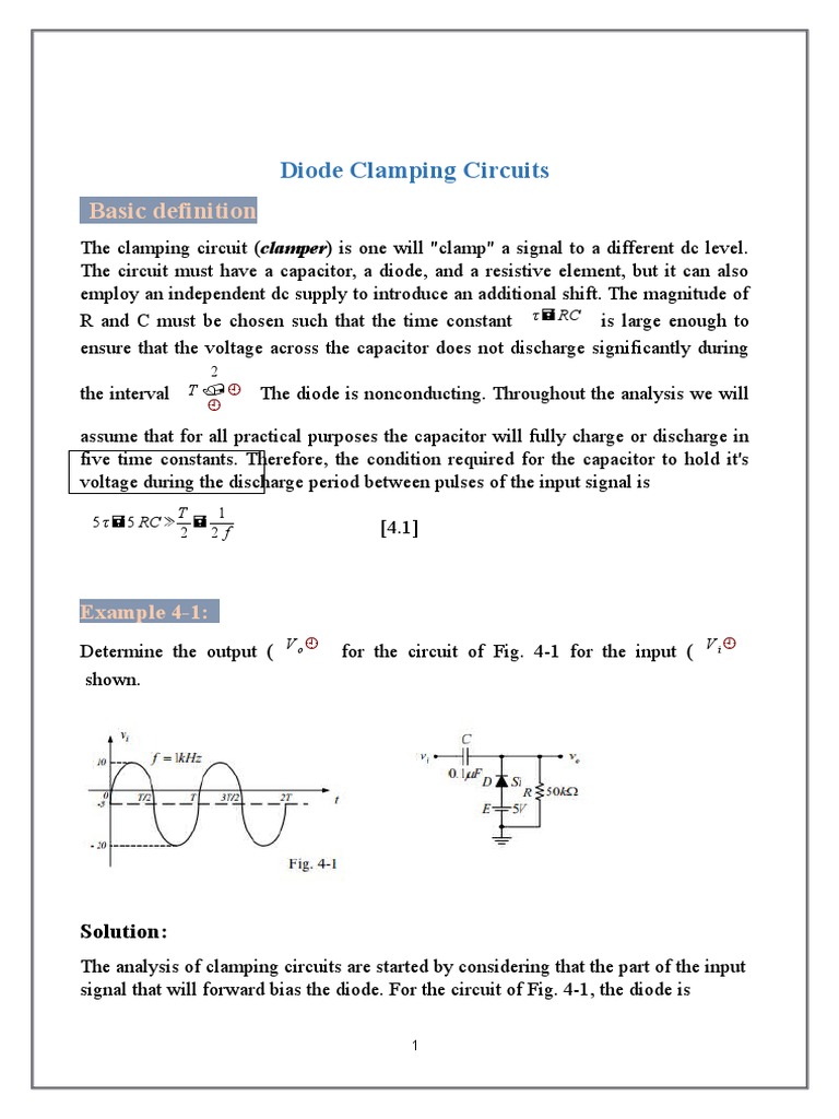 Basic Definition Diode Clamping Circuits PDF Electronic Circuits Force