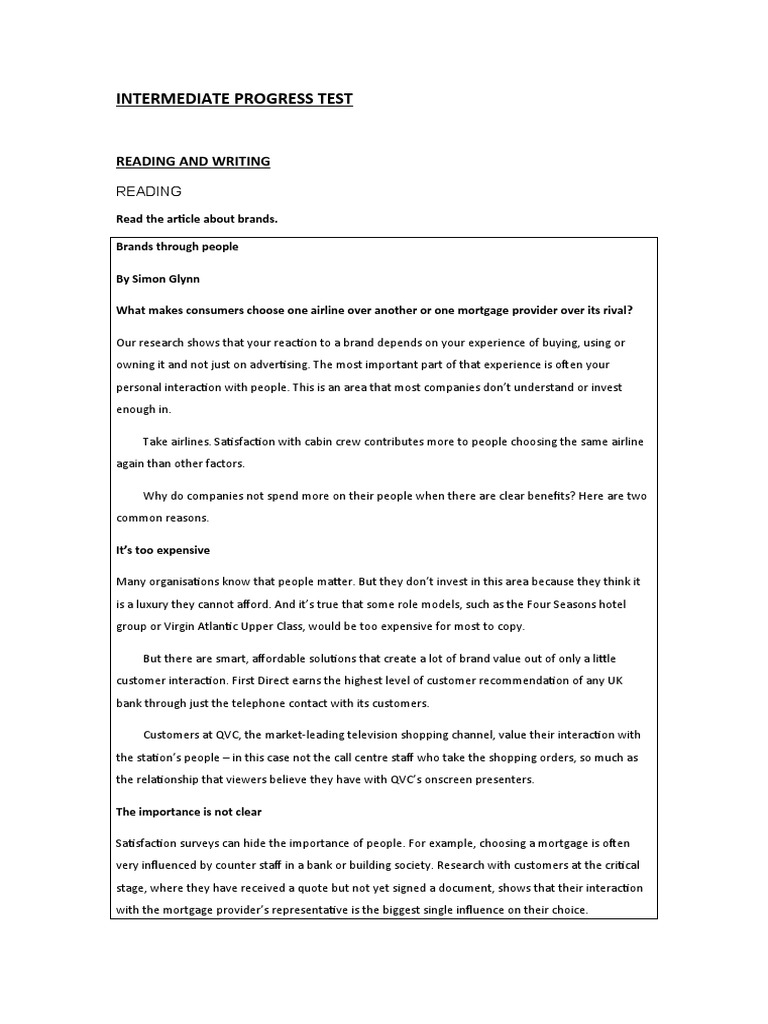 Intermediate Progress Test 1 | Download Free PDF | Agatha Christie | Brand