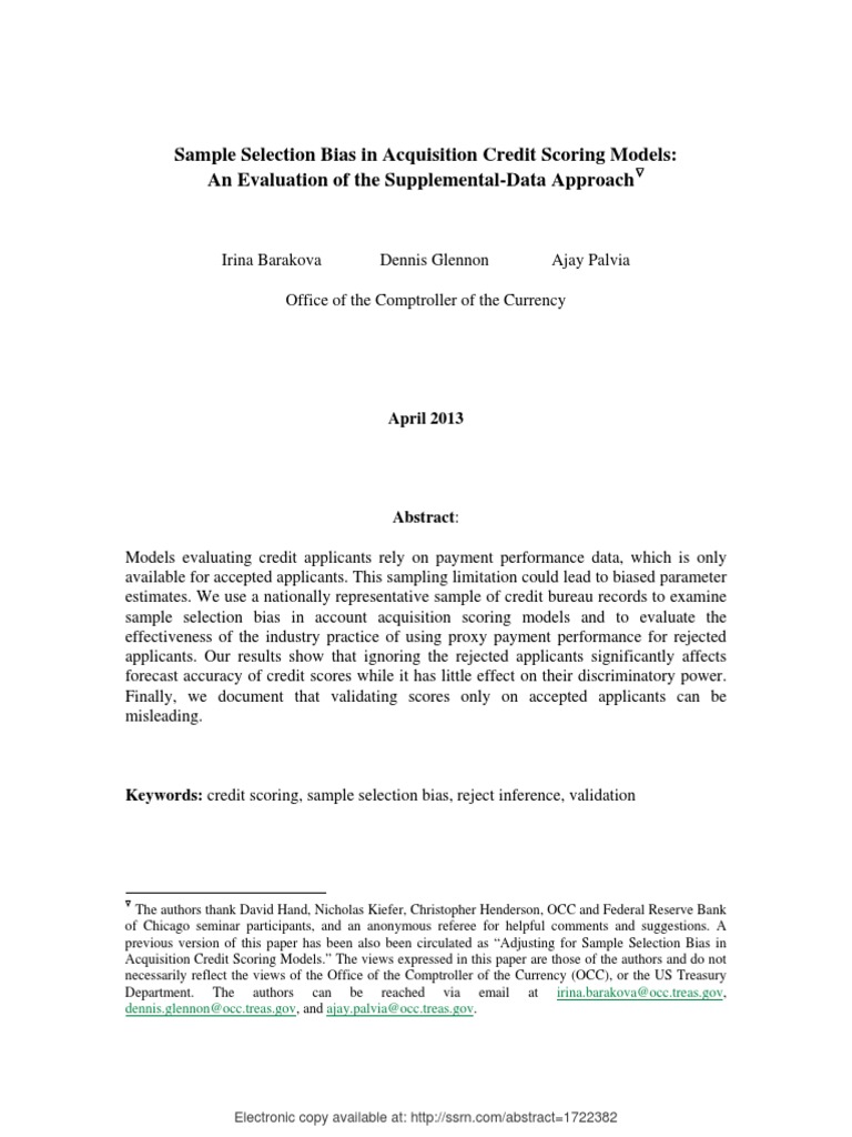 Evaluating Sample Selection Bias in Credit Scoring | PDF | Credit ...