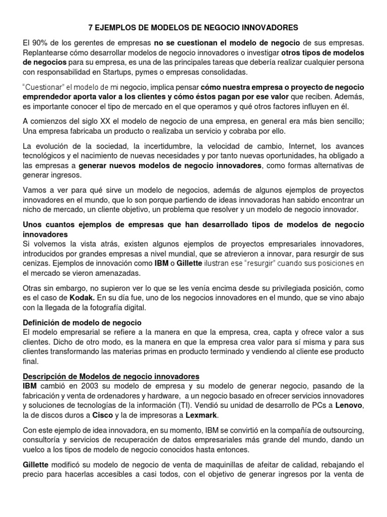 Modelos de Negocio Innovadores y Ejemplos | PDF | Iniciativa ...