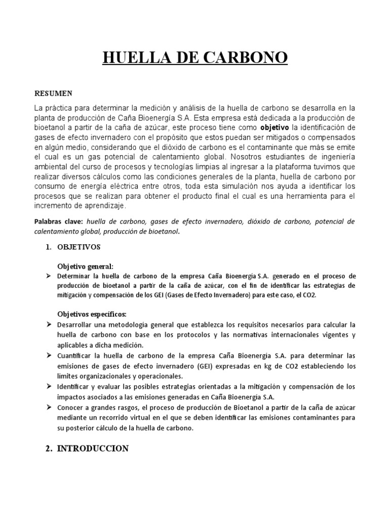 Informe Huella de Carbono | PDF | Huella de carbono | Gases de efecto ...