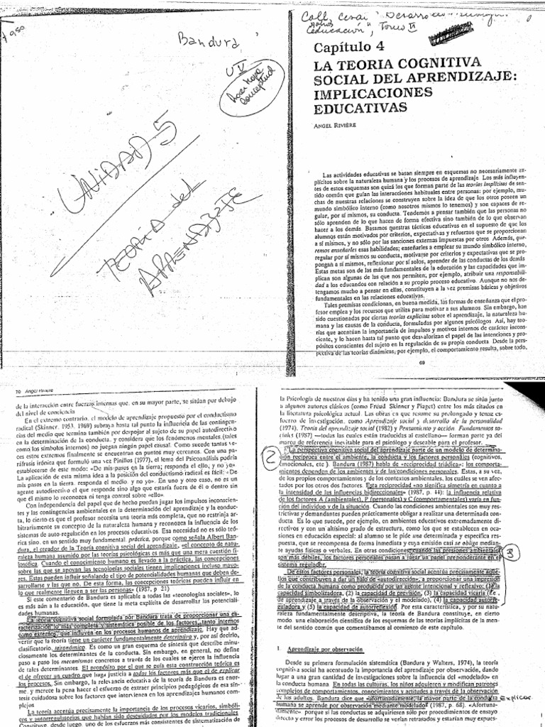 La Teoría Cognitiva Social Del Aprendizaje Implicaciones Educativas