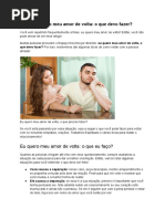 Eu Quero Meu Amor de Volta - o Que Devo Fazer