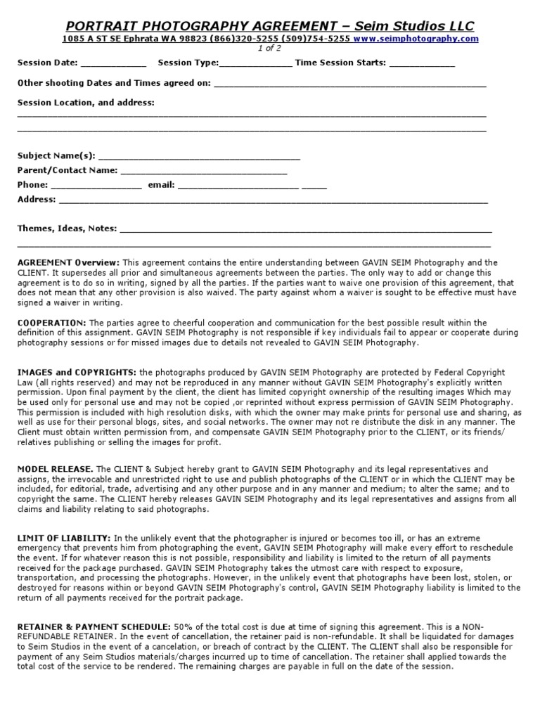 Portrait Photo Contract Sample - 1.0 | PDF | Canvas | Copyright