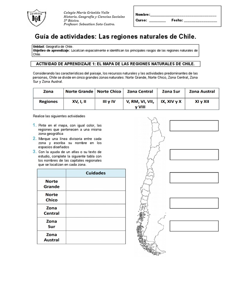Actividades sobre Regiones Naturales de Chile | PDF | Chile | Clima