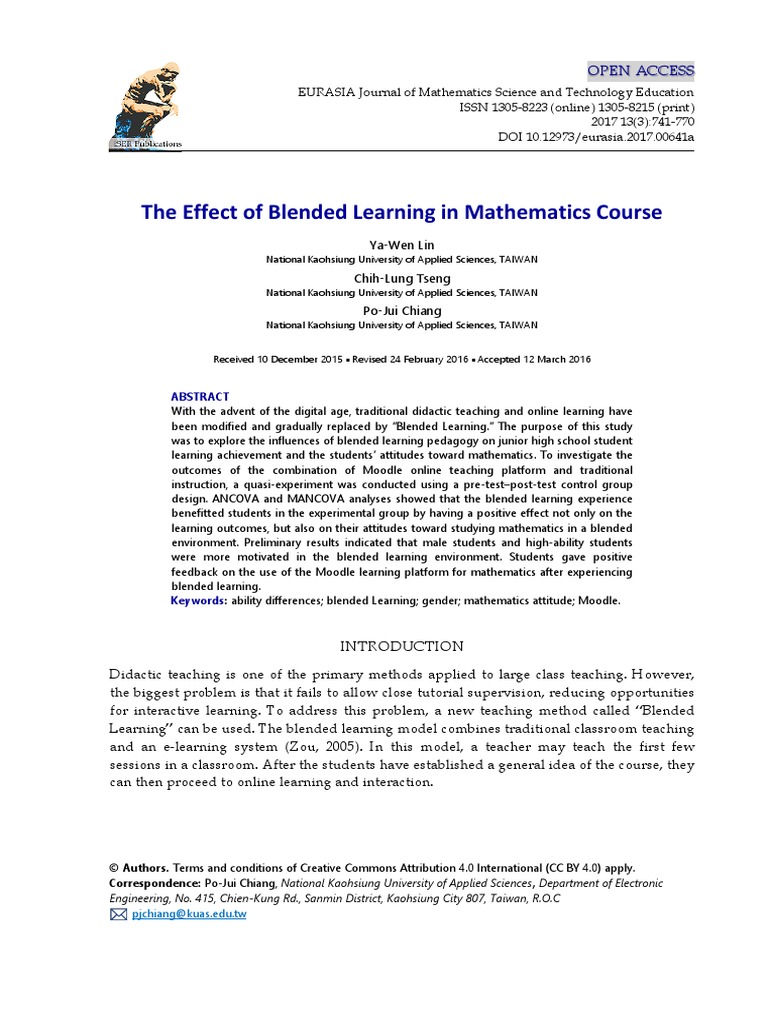 The Effect of Blended Learning in Mathematics Course: Open Access | PDF ...