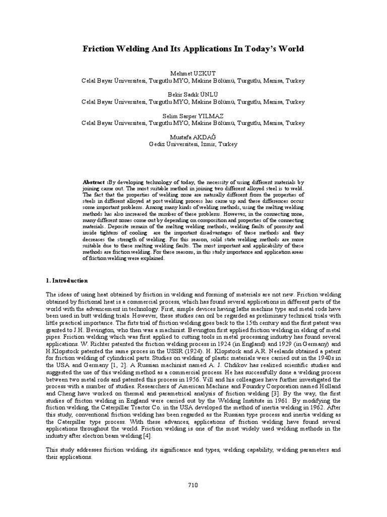Uzkut Et Al. - Friction Welding and Its Applications in Today's W PDF ...