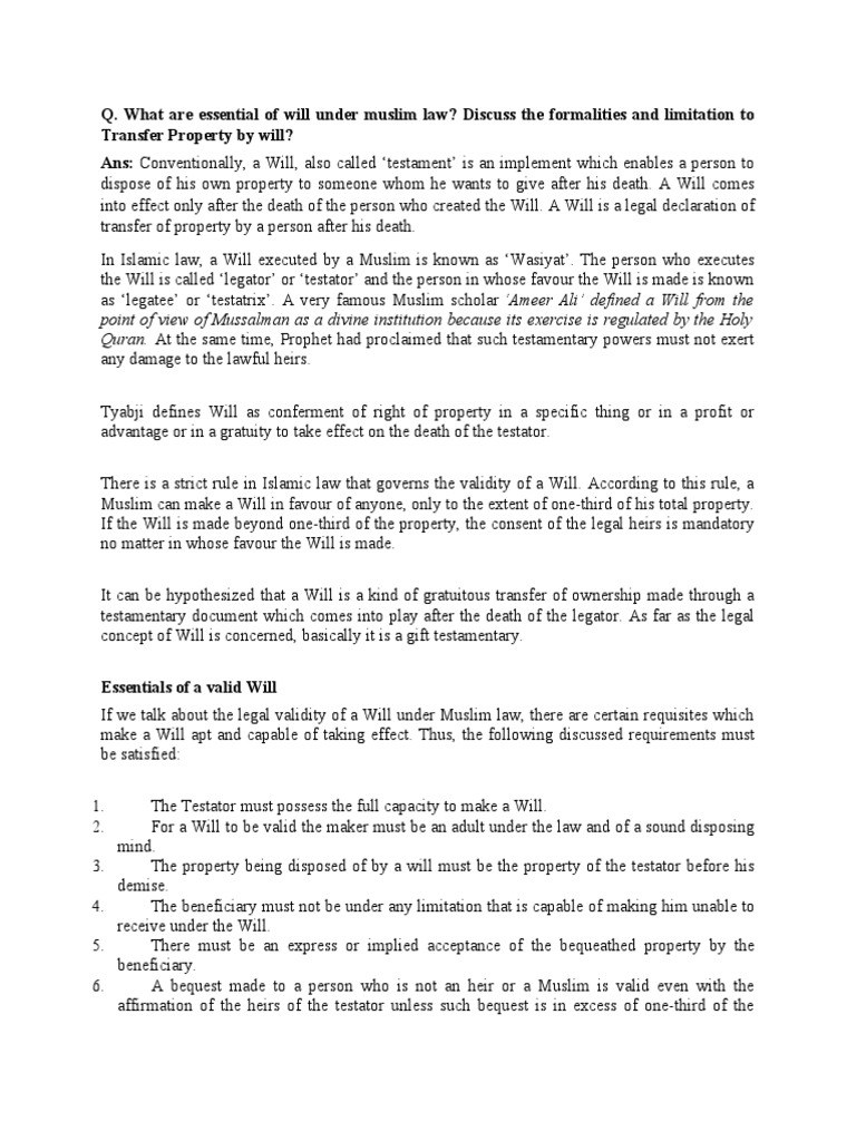 Muslim Will PDF Will And Testament Inheritance