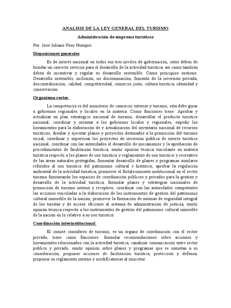 Analisis De La Ley General Del Turismo Pdf Turismo Desarrollo