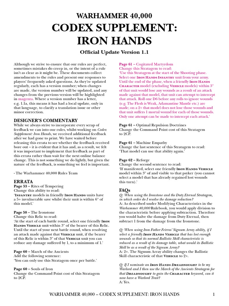 Codex Supplement Iron Hands PDF Leisure