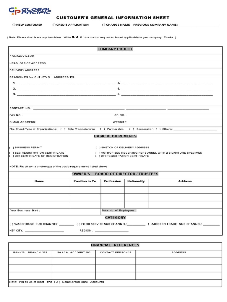 Customer Information & Credit Application Form | PDF | Economies | Business