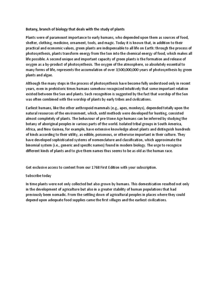 Botany, Branch of Biology That Deals With The Study of Plants