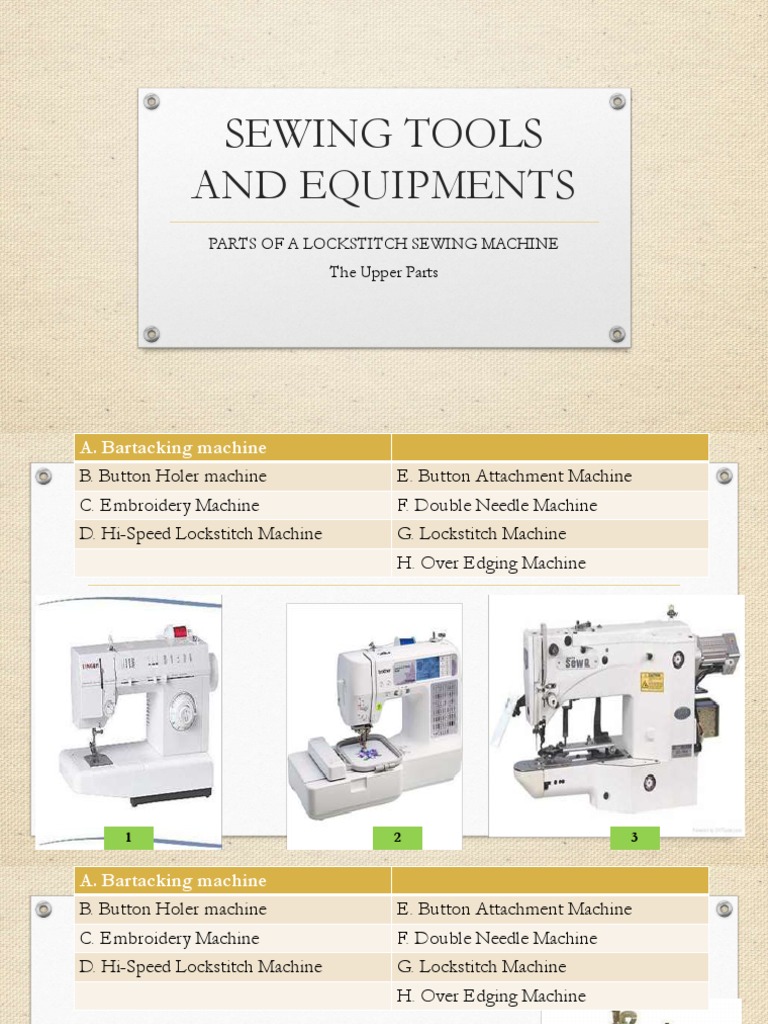 Sewing Tools and Equipments Parts of A Lockstitch Sewing Machine The