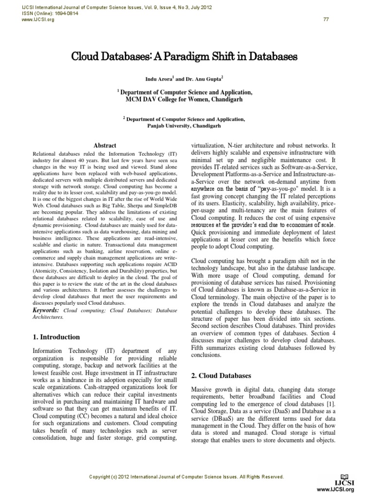 Cloud Databases A Paradigm Shift In Databases Pdf No Sql Databases