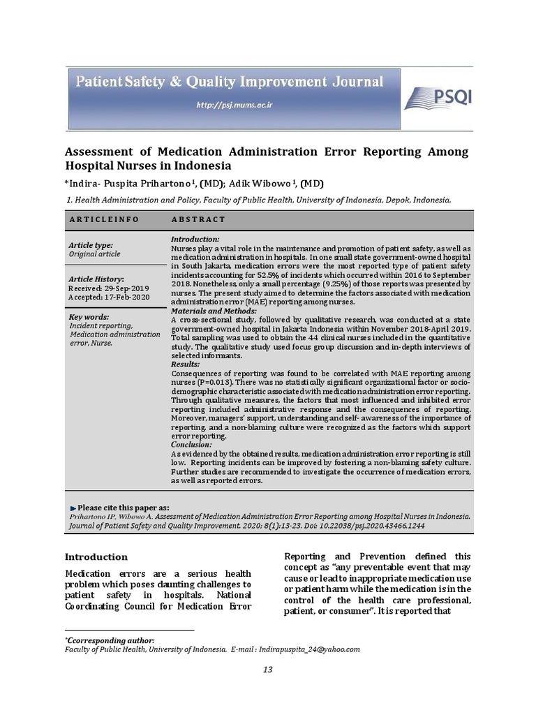 Nurse Reflections on Medication Errors | PDF | Patient Safety | Medical ...