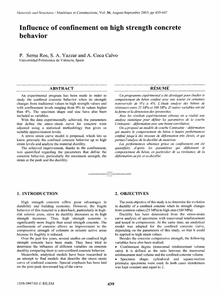 Influence of Confinement On High Strength Concrete Behavior | PDF ...